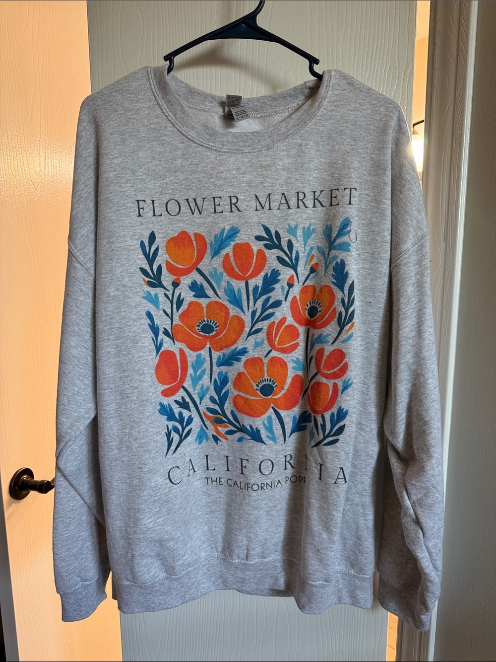 Gildan Gray Sweatshirt with Orange & Blue Floral Graphic
